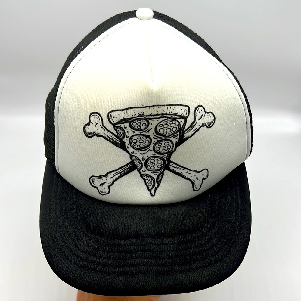 District - Pizza And Crossbones Fun Graphic Truck Driver Baseball Hat Onesize - Picture 1 of 11